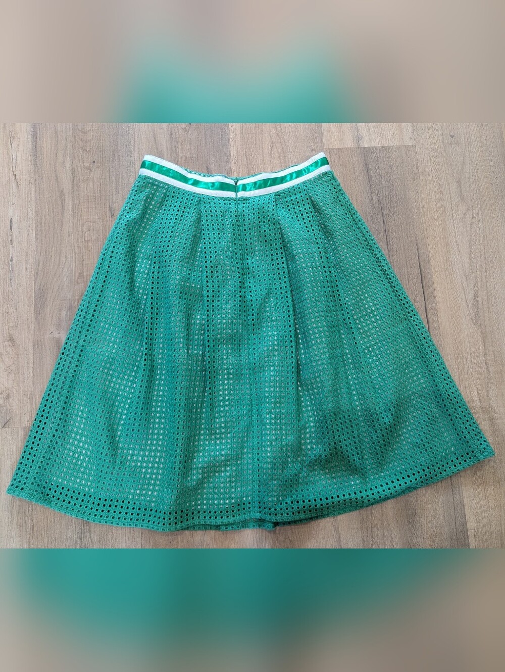 Mario Serrani Green Eyelet Circle Skirt with Striped Waist - Picture 4 of 7